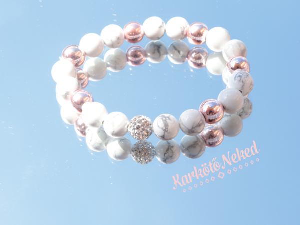 Rosegold Hematit és Howlit ásvány karkötő